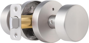 Brushed Nickel Door Knobs Interior, Satin Nickel Privacy Door Knob Interior with Lock, Round Modern Keyless Bedroom