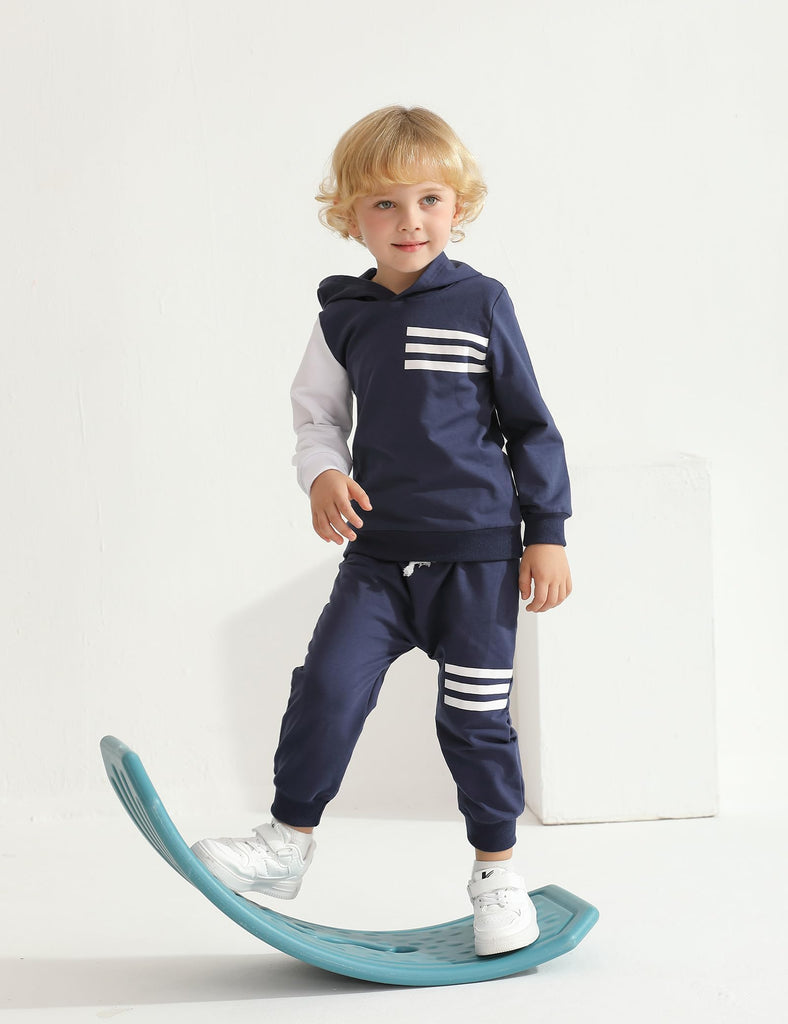 Toddler Boy Clothes Long Sleeve Hoodie Sweatsuits Tops and Pants 2Pcs Fall Winter Boy Clothes Navy Blue