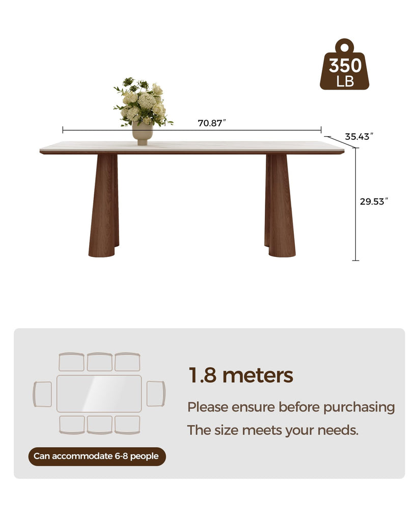 71" Modern Dining Table for 6, Matte Heavy-Duty Dinner Table, Sintered Stone Dining Tabletop with Solid Wood