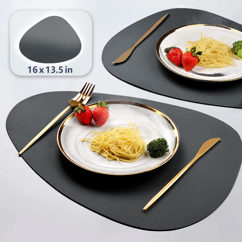 Faux Leather Placemats Set Easy to Clean (Black) - Set of 4