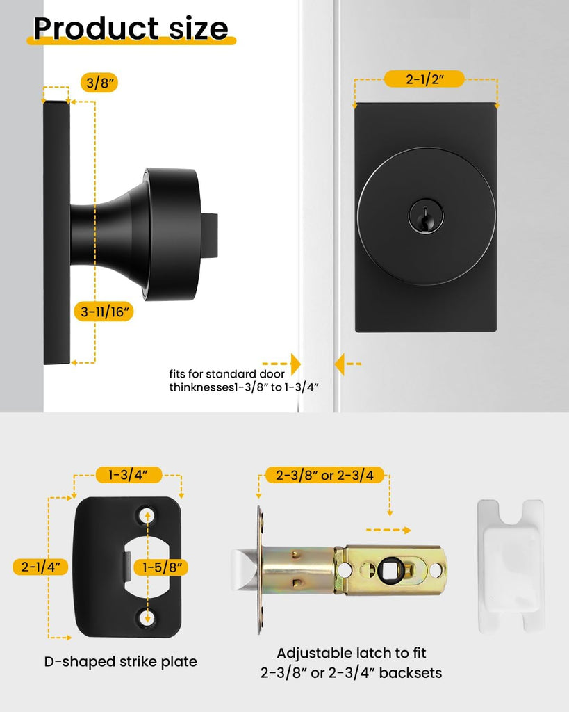 Matte Black Entry Door Knob, Keyed-Alike Exterior Door Knobs with Lock and Key, Security and Front Door Handles 1 Pack