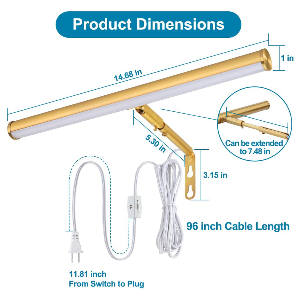 14 inch Plug in LED Picture Lights for Wall, Gold
