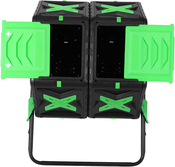 140L Dual Chamber Heavy Duty Tumbling Composter w Sliding Door 360° | 140L dual chamber outdoor tumbler with sliding