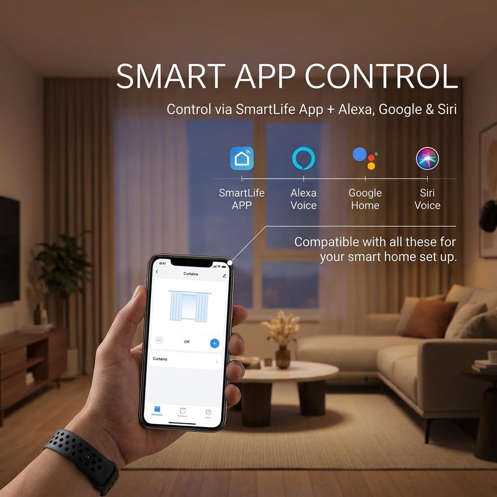 Smart Electric Curtain Track AT5810【Up to 5m (196in) - Motorised and Adjustable 】, with Automated Rail Motor with App
