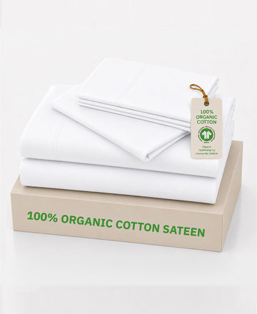 100% Organic Cotton Sateen Cal King Sheet Set, White