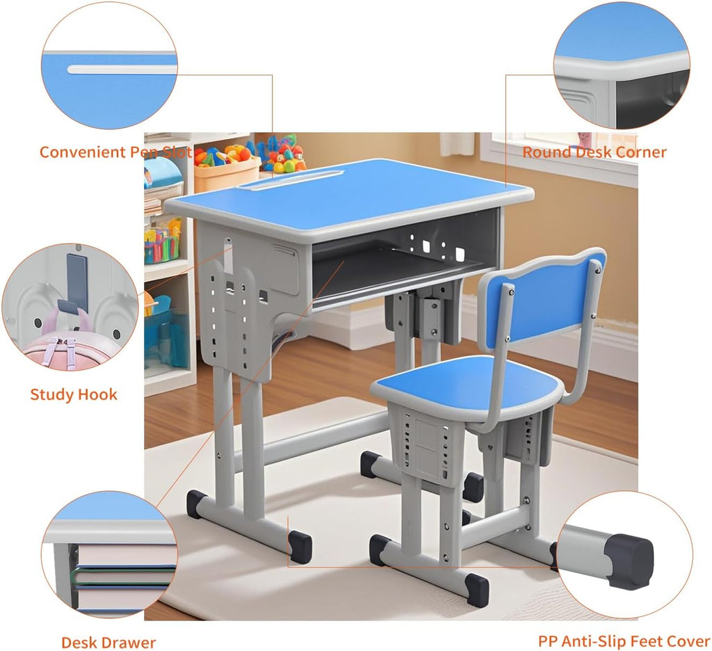 Kids Desk and Chair Set for Boys Girl Study Home School, Blue