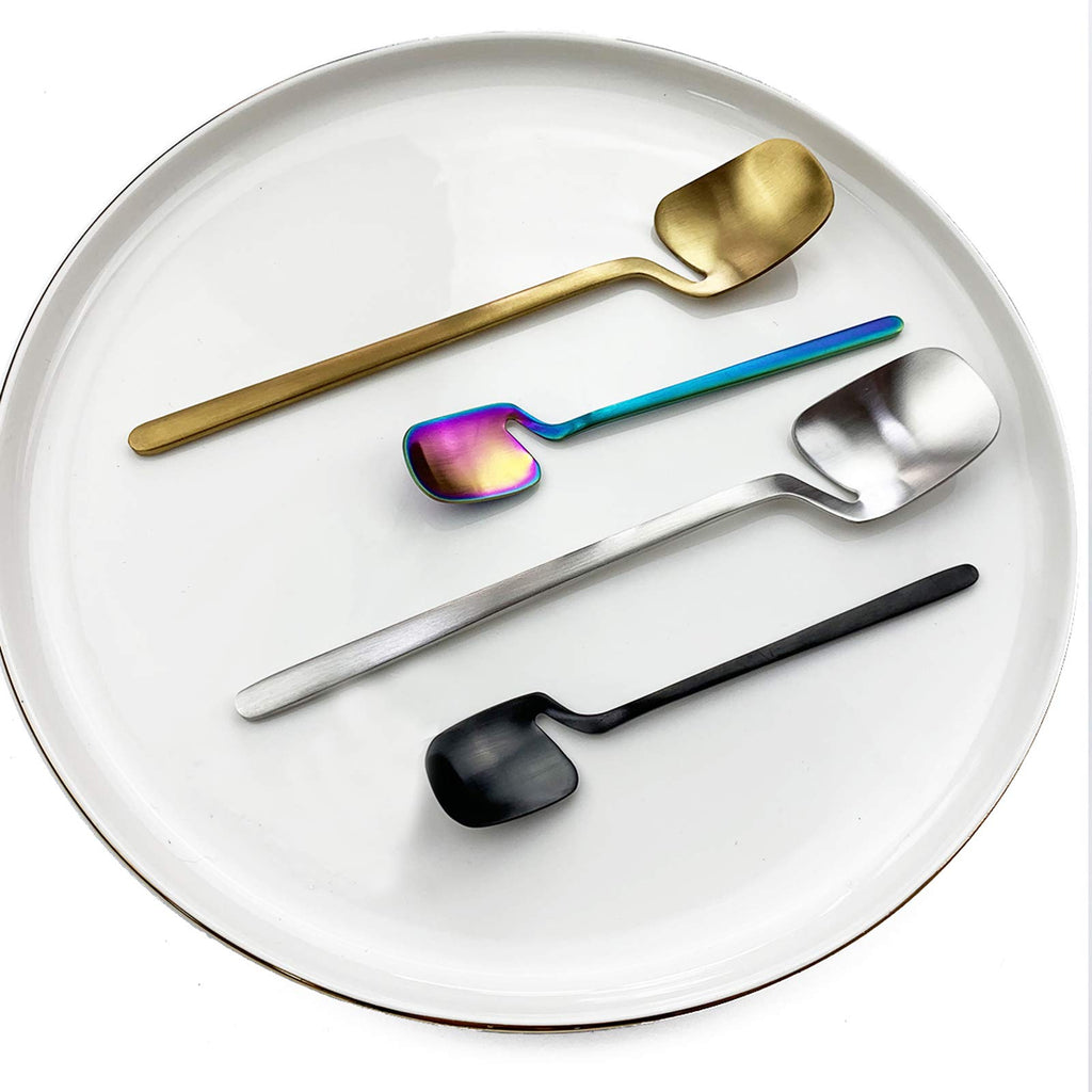 Hangable Silverware Set, Matte Black Flatware Cutlery Set Service for 2, Satin Finish 8 Piece Stainless Steel