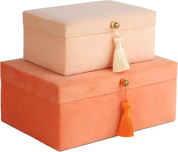 Velvet Jewelry Boxes Decorative Boxes, Storage Accessory Organizer Boxes with Elegant Handle Decor, Classic Velvet - Set of 2