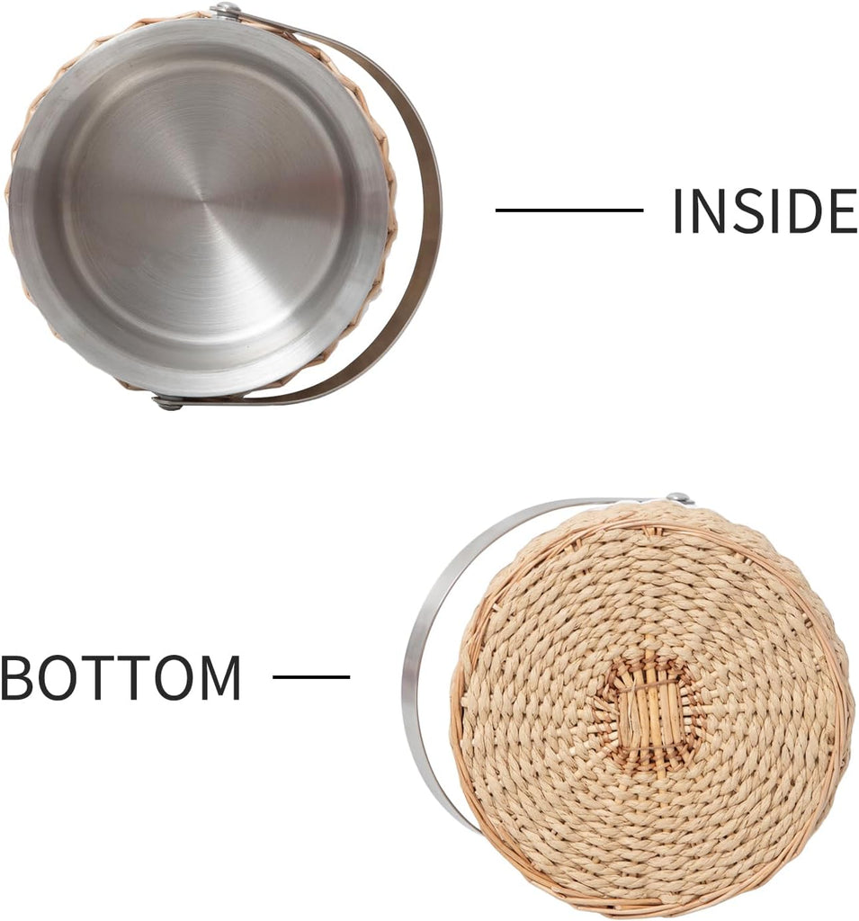 Handwoven 3L Insulated Ice Bucket with Lid and Ice Tongs