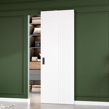 32"x86" Concealed Sliding Barn Door with Soft Close Hardware Kit, White Hidden Door for Opening 24"-28"x84"