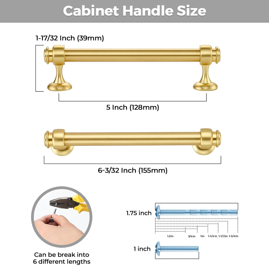 12 Pack Brushed Gold Cabinet Handles, 5" Hole Center Drawer Pulls