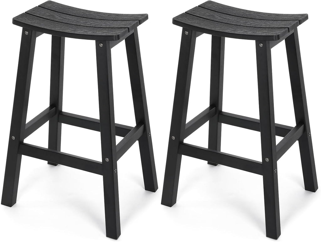 All-Weather Bar Stools Set of 2, 28" Outdoor Barstools with 400 lbs Capacity, Low Maintenance HIPS Patio Furniture