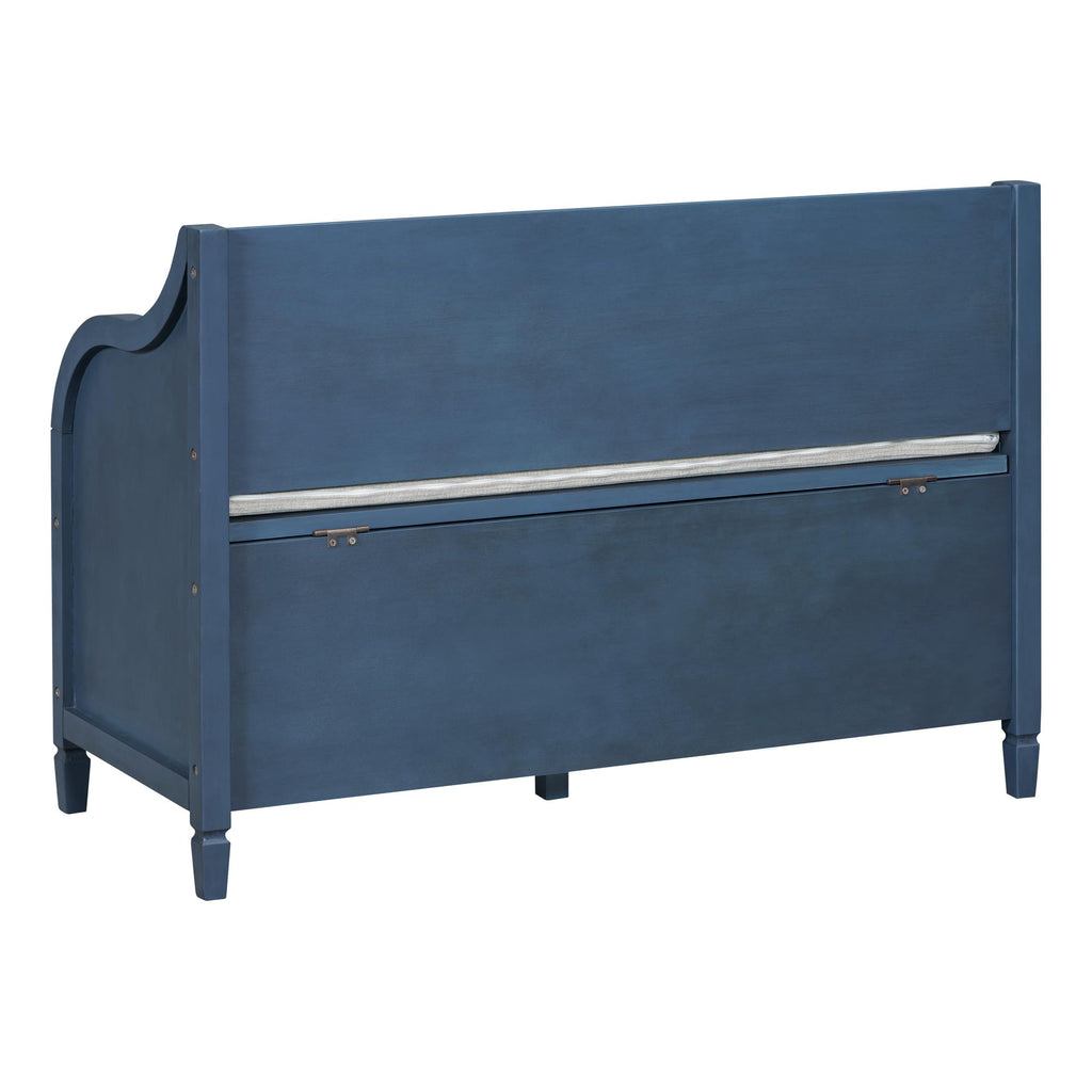 42" Rustic Storage Bench Entryway Bench Shoe Cabinet Ottoman (Antique Navy)