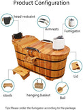 Japanese Style Wooden Soaking Tub with Steamer, Deep Cedar Bath Barrel for Adults, Freestanding Spa Bathtub for Home