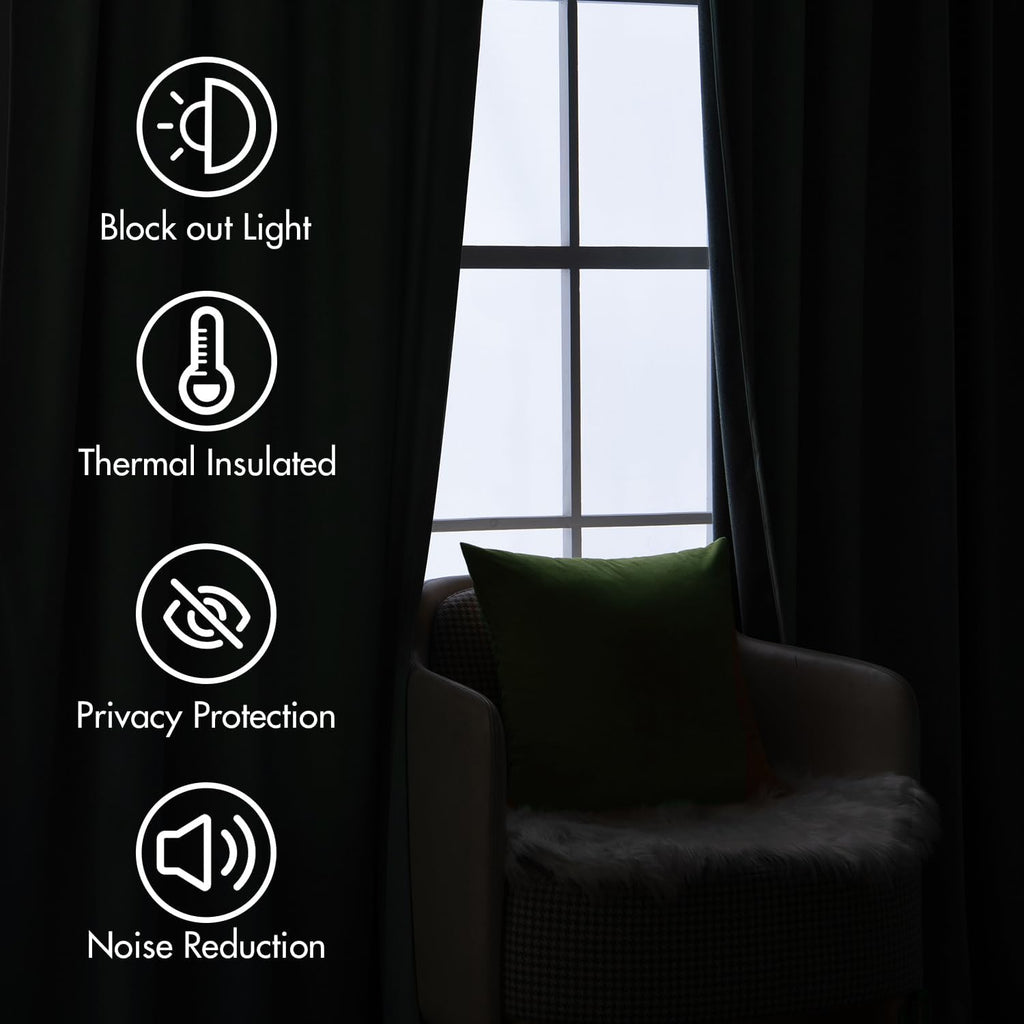 Sage Green Velvet Curtains 96 inches Long - Luxury Blackout Curtains for Bedroom Living Room Thermal Insulated Super