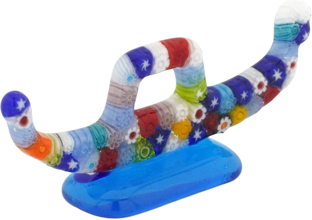 Venetian Gondola Sculpture Millefiori Multicolor 3-1/4 Inch Long, Classic Italian Venetian Boat Figurine in Venice