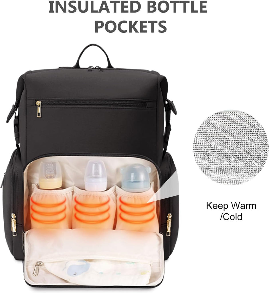 Neoprene Diaper Bag Backpack with Changing Pad, Large Newborn Baby Maternity Bags Travel Tote with Insulated Pockets