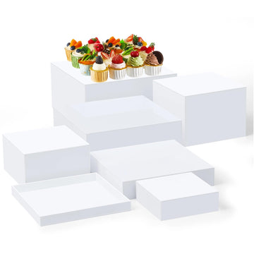 7 Pcs Large Acrylic Buffet Risers, 6-12" Square, White