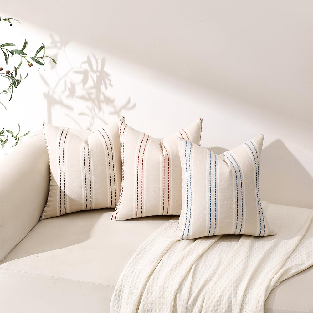 Fall Rust Terracotta Throw Pillow Covers 16x16 Stripe Pillow Covers