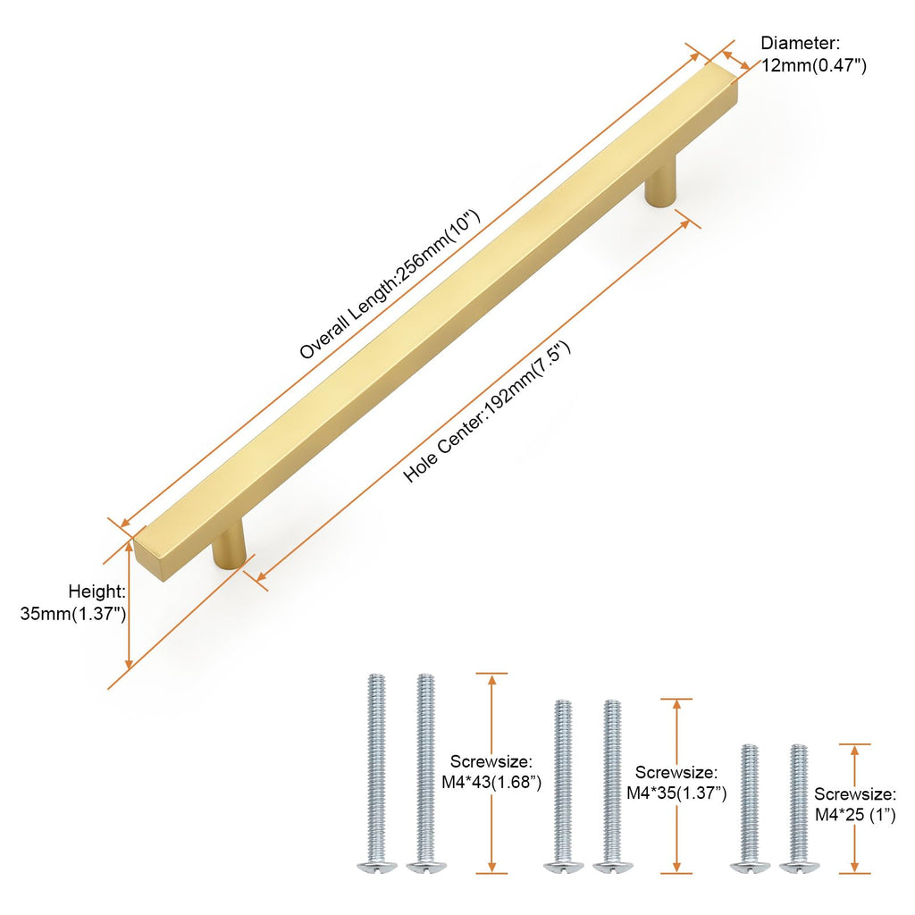 Brushed Brass Cabinet Pulls & Handles 7.5" CC Square 5 Pack