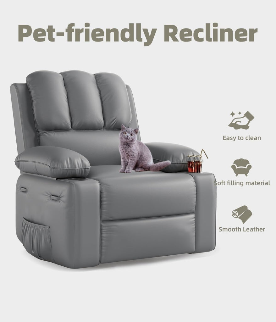 GarveeHome Recliner Chairs, Classic Manual Leather Recliner