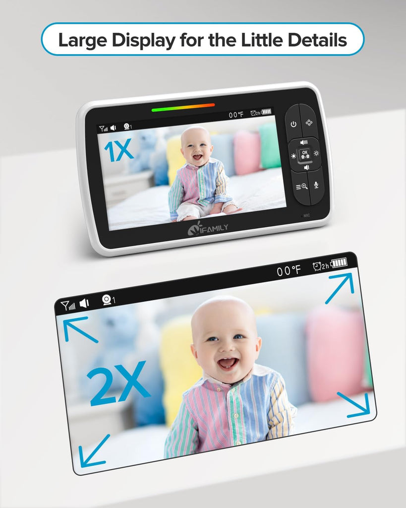 Baby Monitor,5" Screen with 30Hrs Battery Life,Remote Pan-Tilt-Zoom
