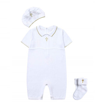 Baby Boy Baptism Outfit with Hat Christening Outfit-Cross Detail, Snow White