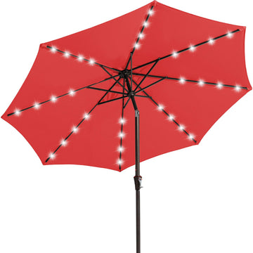 9' Patio Umbrella with Solar Lights, LED Umbrella, Rust