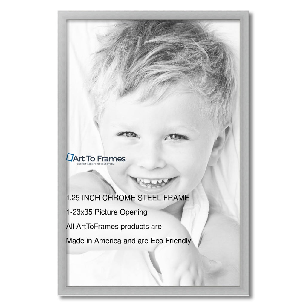 23x35 Inch Silver Picture Frame, This 1.2500 Inch Custom Poster Frame is Stainless Steel - Comes with Acrylic and