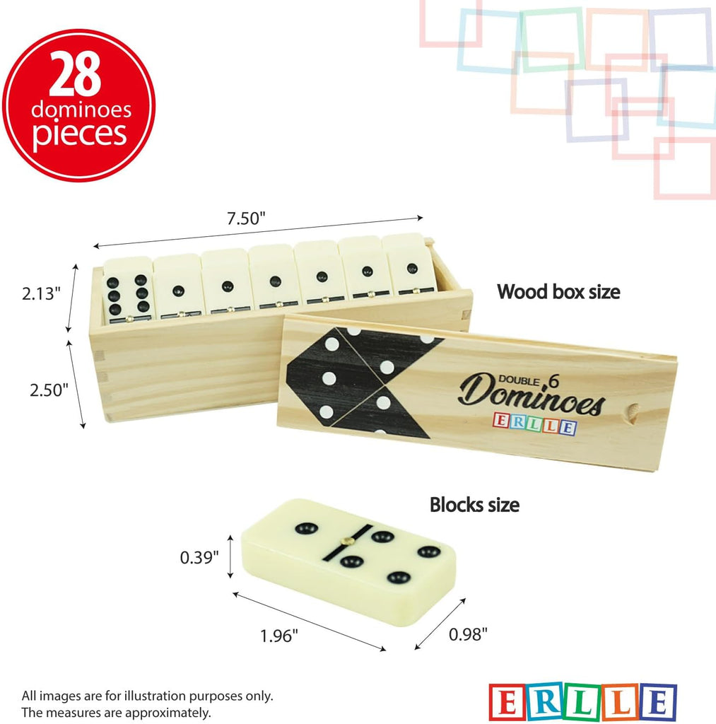 Dominoes Set, Premium Classic 28-Piece Double Six Domino Set with Wooden Case, Family & Kids Board Game, Mexican