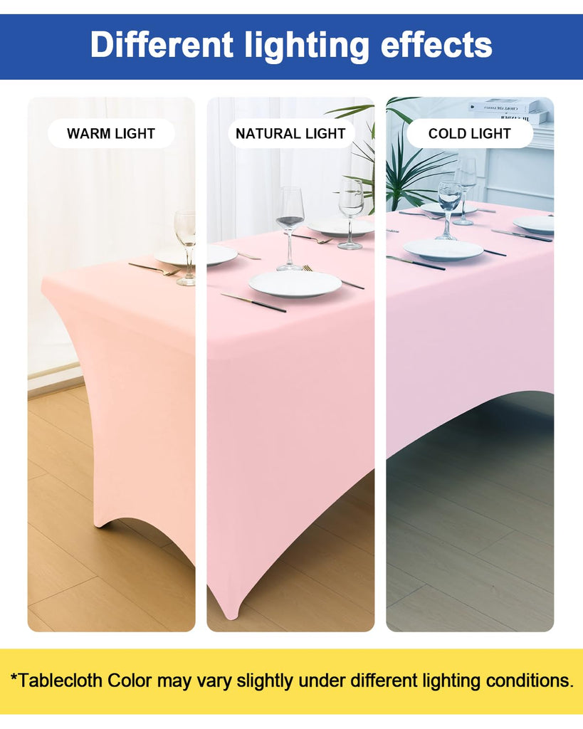 2 Pack Spandex Table Cloth 8FT, Elastic Fitted Pink Tablecloth
