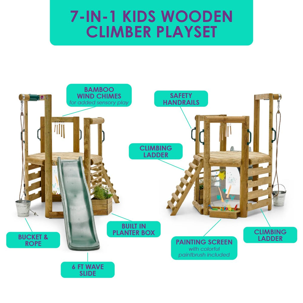 Discovery Wooden Outdoor Playset, Toddler Slide, Playground Sets For Backyards, Kids Yard Play Equipment with