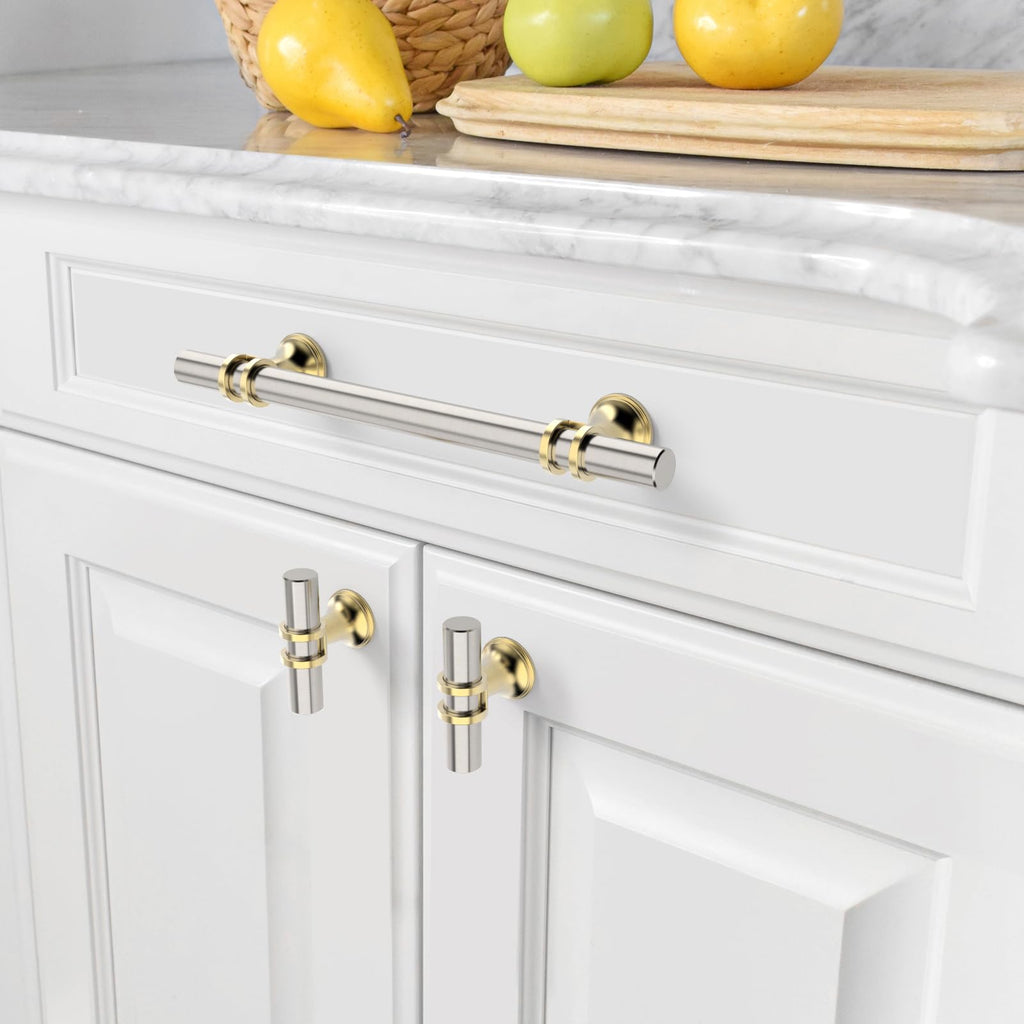 10 Pack Brushed Satin Nickel and Gold Cabinet Pulls 5 Inch(128MM) Hole Centers Kitchen Cabinet Handles Cabinets