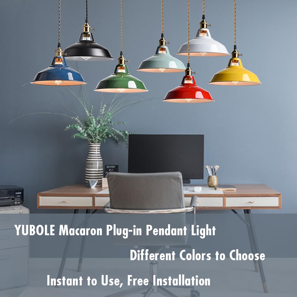 Farmhouse Plug-in Pendant Light-Dark Blue Barn Hanging Light