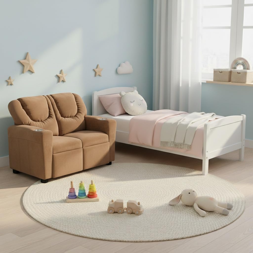Suri Kids Recliner Loveseat - Comfortable Seater Kids Recliner with Dual Cup Holders, Footrests, Soft Microfiber