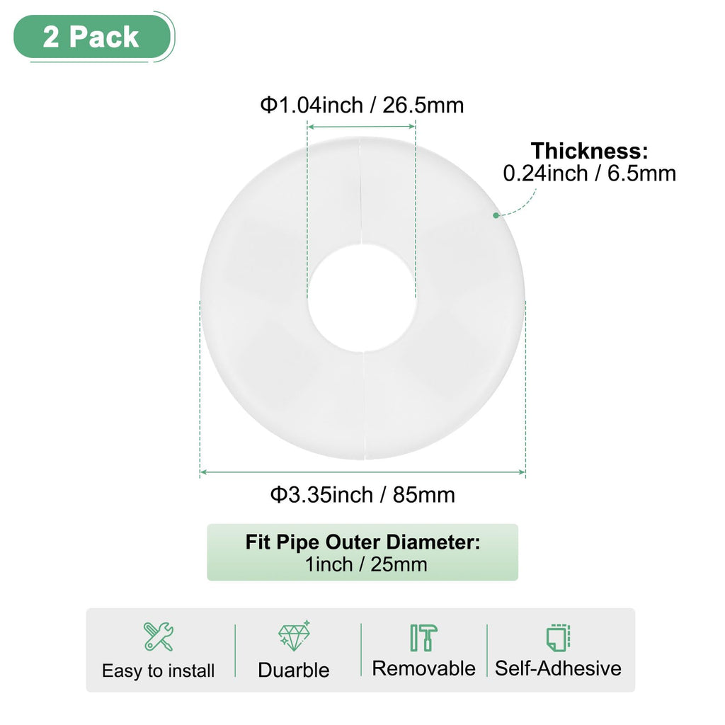 2-Pack Wall Split Flange, for 1 Inch/25mm OD Pipe ABS Escutcheon Plate Round Self-Adhesive Plumbing Cover Plates for