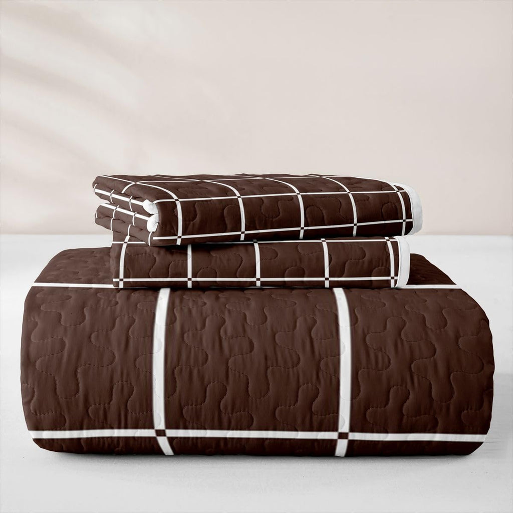 Plaid Quilt Set Brown Grid Checkered Bedspread Set, Farmhouse Buffalo Gingham Soft Lightweight Quilted Geometric