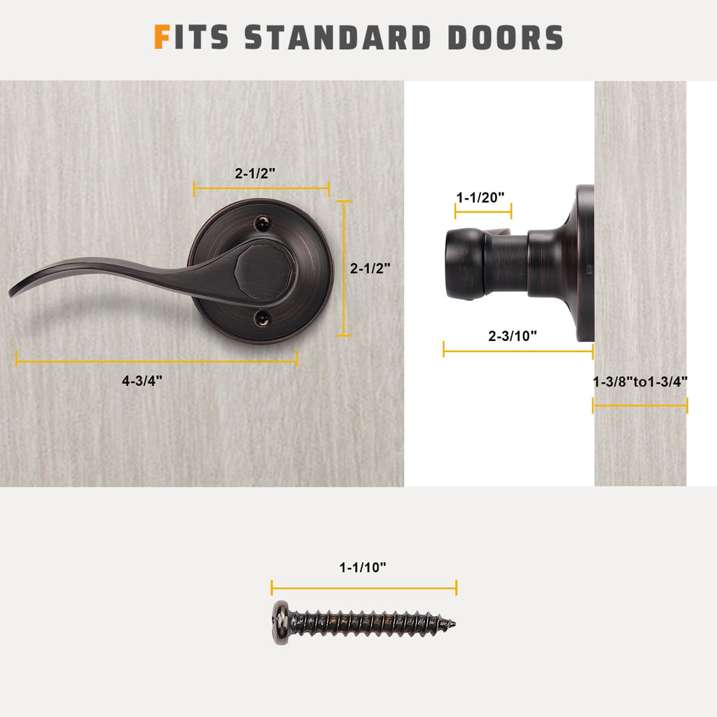 1 Pack Dummy Door Handle Lever Door Handle - Leversets for Closets/Hallway with a Oil Rubbed Bronze Finish, Levers