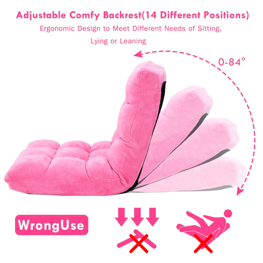 Floor Chairs for Adults, Floor Gaming Chair w/Back Support (Pink)
