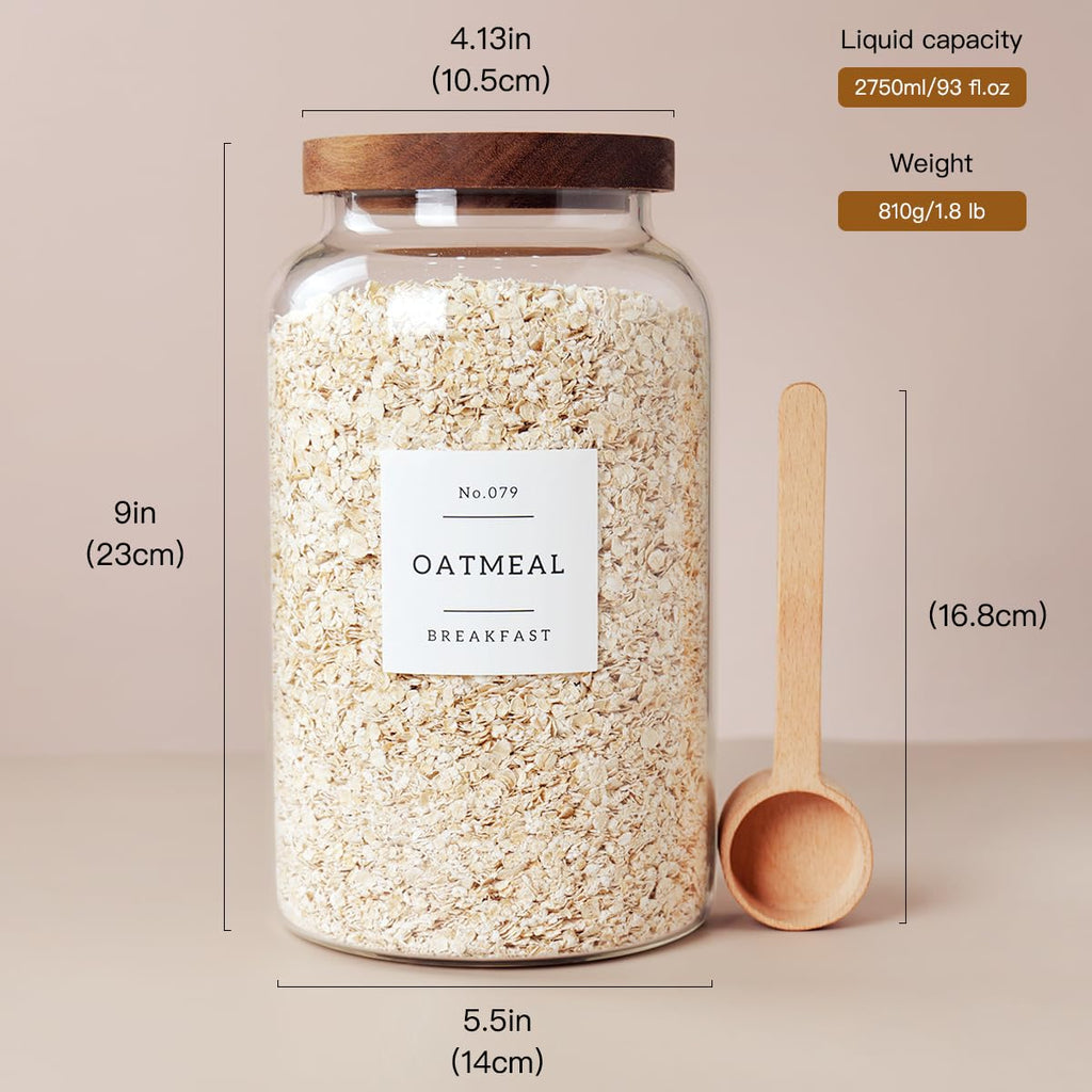 2 PCS Large Glass Jar with Airtight Lid, Glass Food Storage Jars for Tea, Spice, Cereal, Egg, Flour, Coffee and More(98