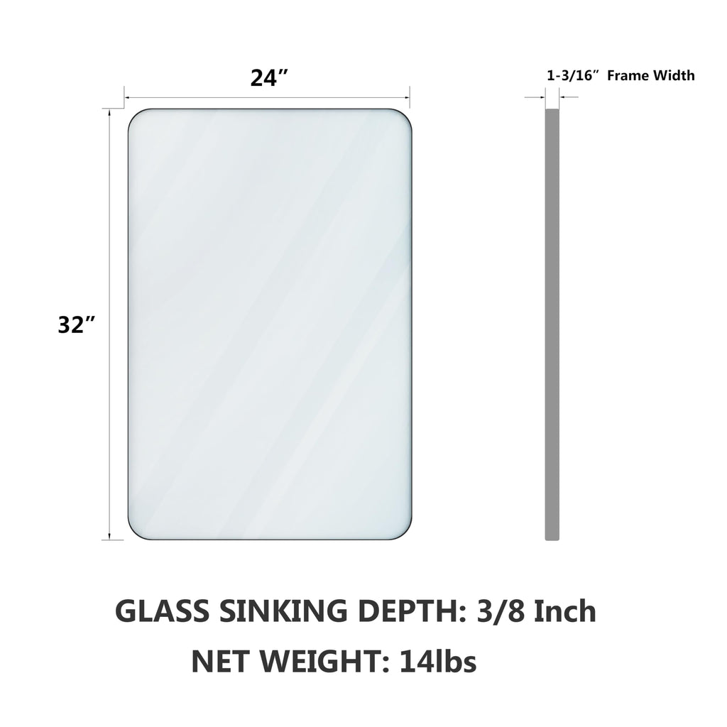 Silver Bathroom Mirror for Wall, 24 x 32 Inch Rounded Rectangle Nickel Metal Framed Bathroom Vanity Mirrors, 1/4-inch