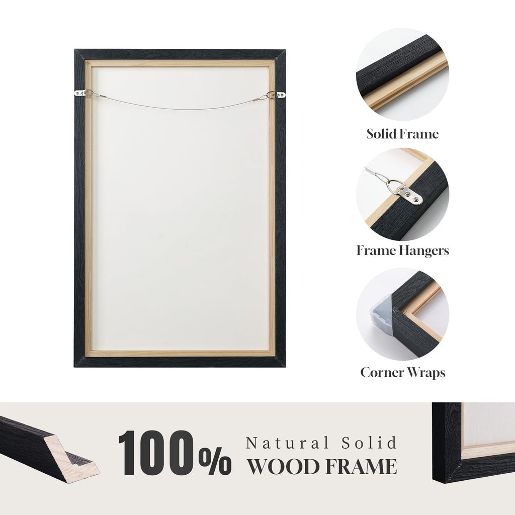 Extra Large Framed Black White Abstract Wall Art, 40x60 In