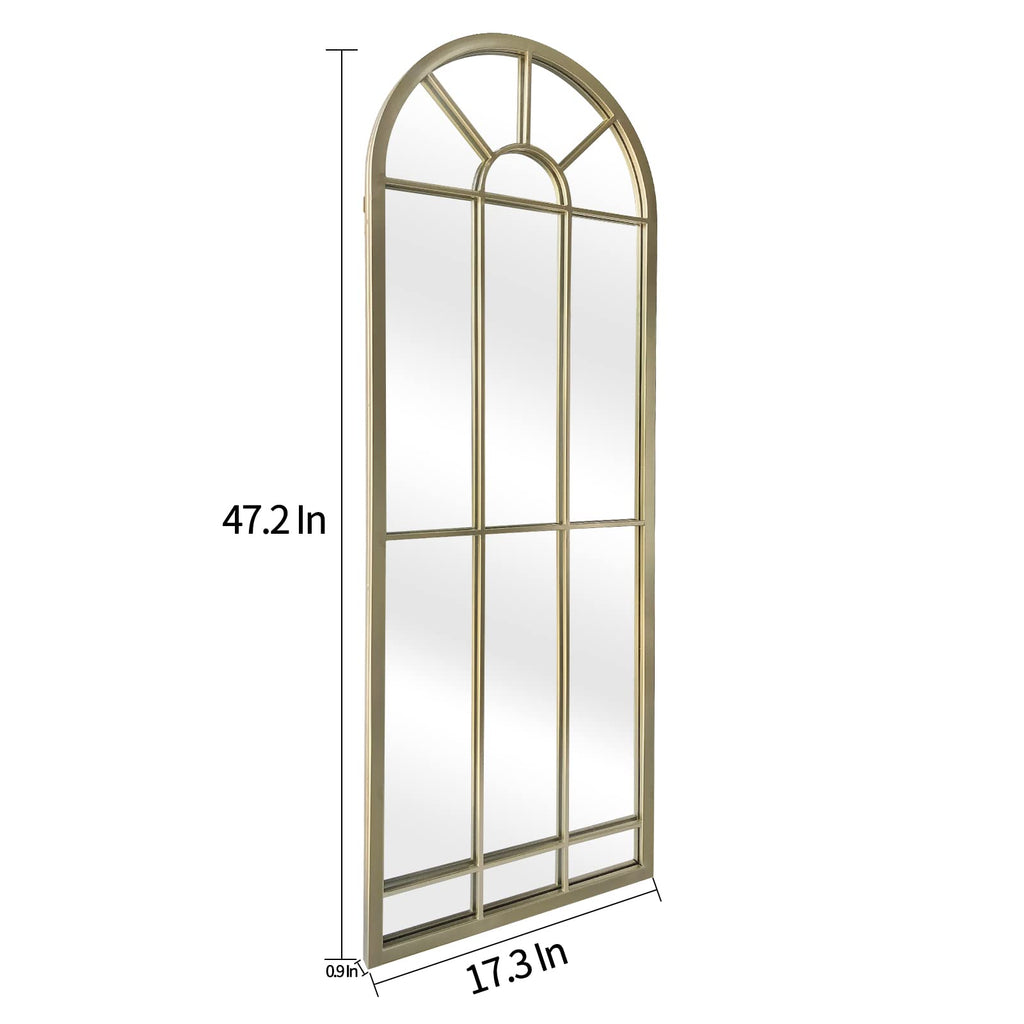 Wall Mirror Window Decorative Mirrors Arched Farmhouse Bedroom Entryway Bathroom Vanity(Gold,47" x17" x 1")