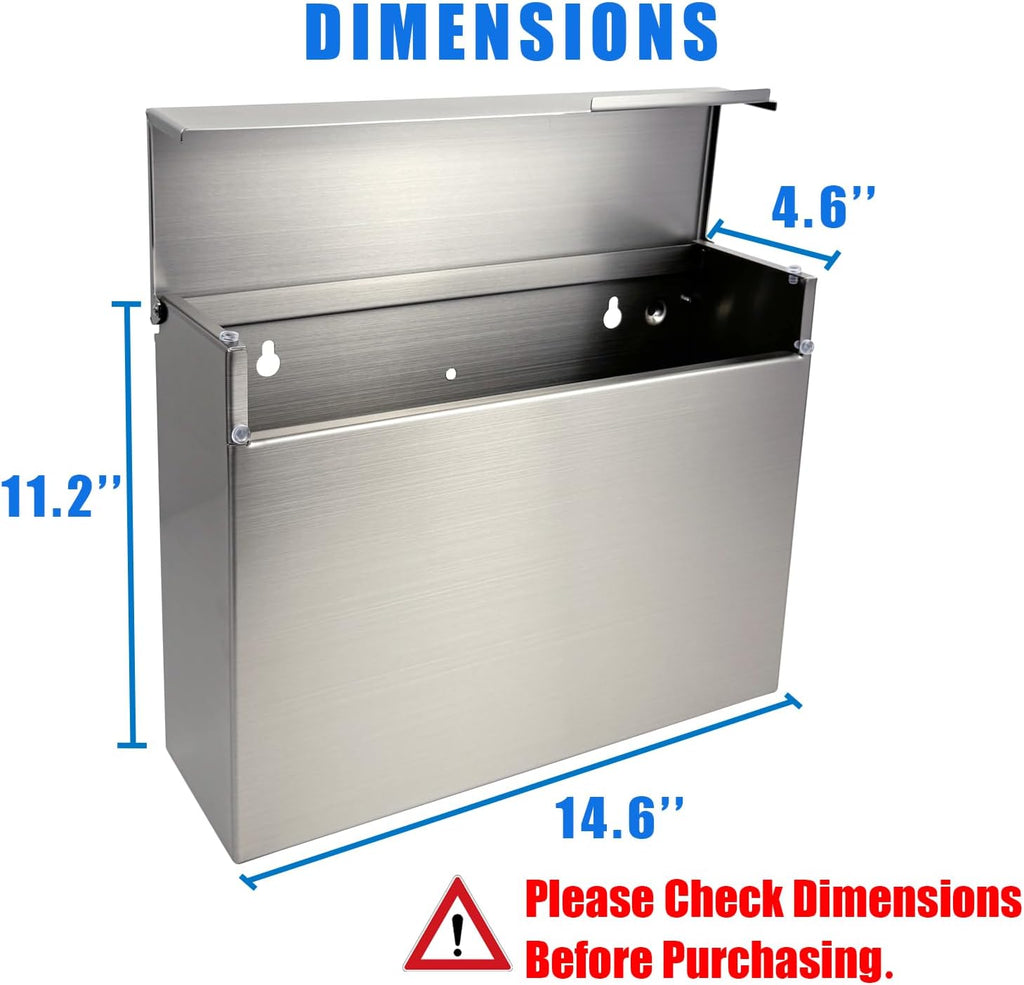 304 Stainless Steel Wall Mounted Mailbox Resistant Large Capacity Locking Outdoor Mailbox with Rainproof Design and