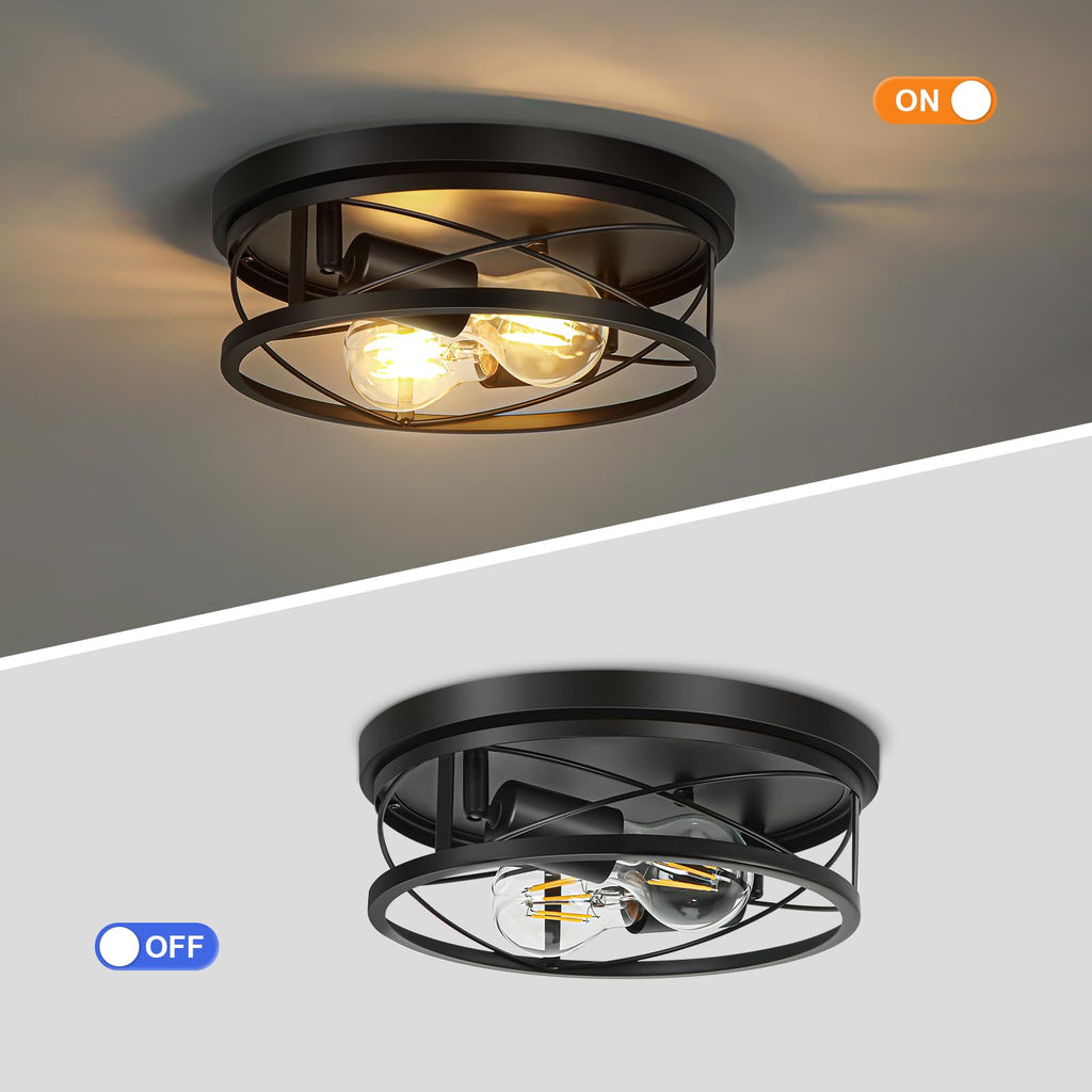 Farmhouse Lights, Black Industrial Flush Mount Ceiling Light