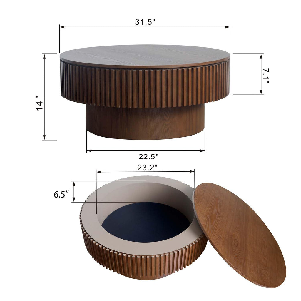 Round Coffee Table with Storage, Modern Wooden Coffee Table