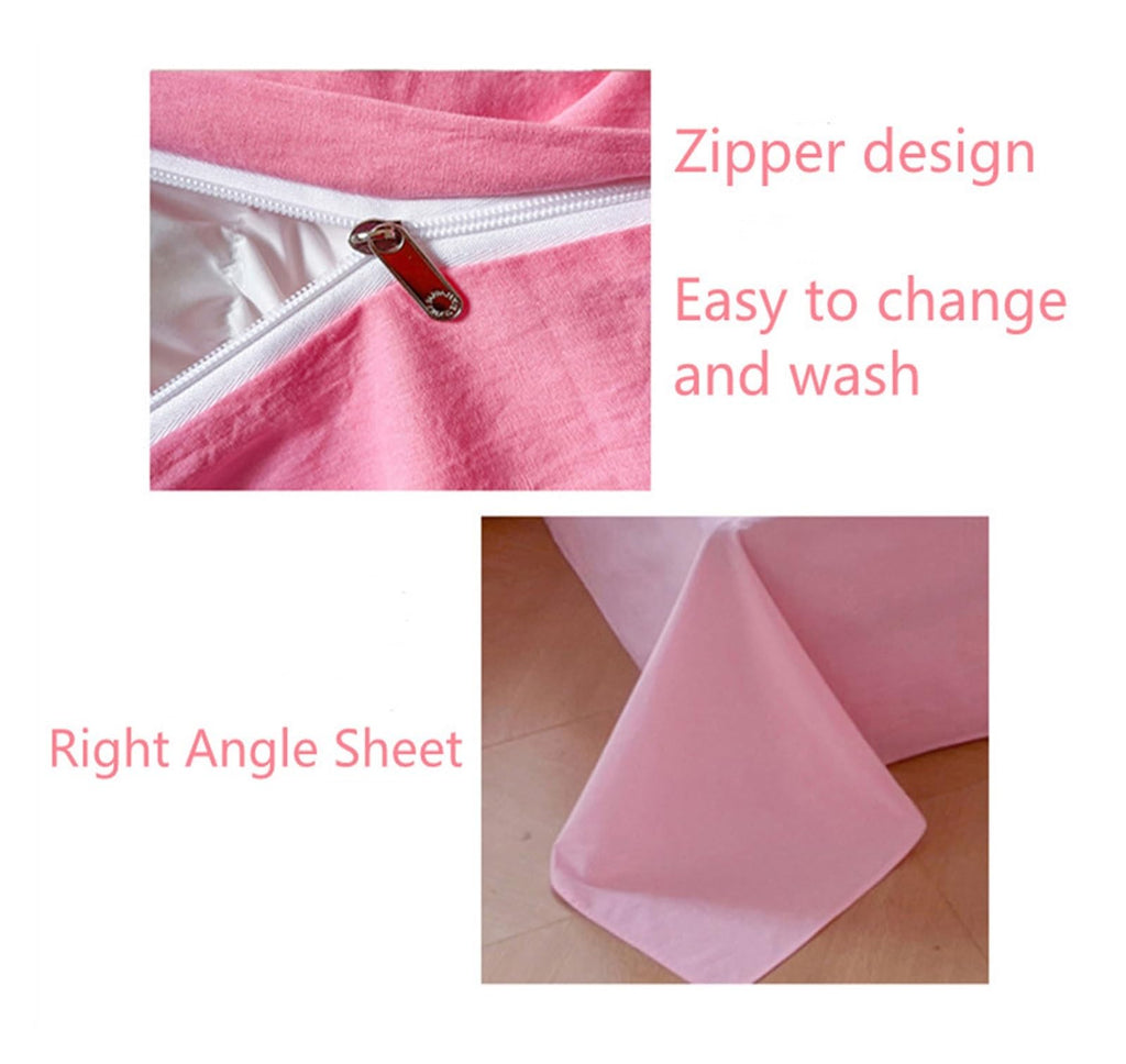 Bed, Cotton Waffle Jacquard Bright Color Four Piece Set Washed Cotton Bed Sheet and Quilt Cover
