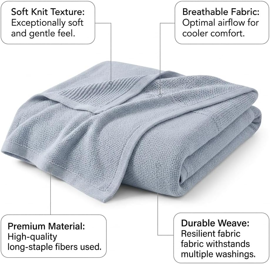 Breathable Bamboo Rayon Summer Blanket, Ultra Soft Cooling Bed Cover for Hot Sleepers, Lightweight Plush Bedding for