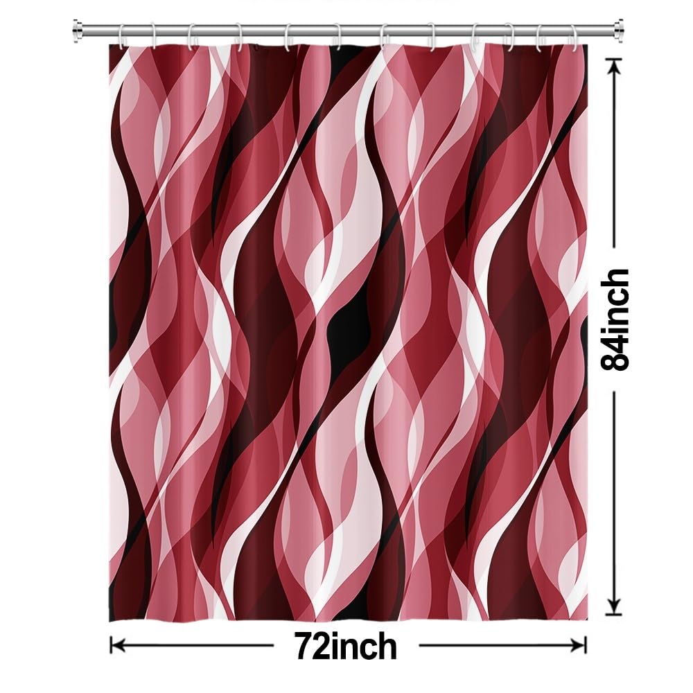 Red Shower Curtain, Black and Red Striped Bathroom Decor 72x84 Inch