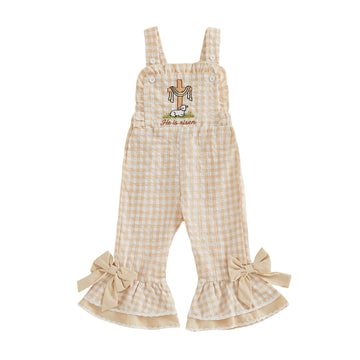 Toddler Baby Girl Easter Outfit Ruffle Bell-Bottom Bunny Embroidery Jumpsuit Romper Overalls Clothes (Easter Khaki